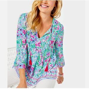 Lilly Pulitzer‎ Marilina Tunic Top 3/4 Sleeves in Amalfi Blue Size XS